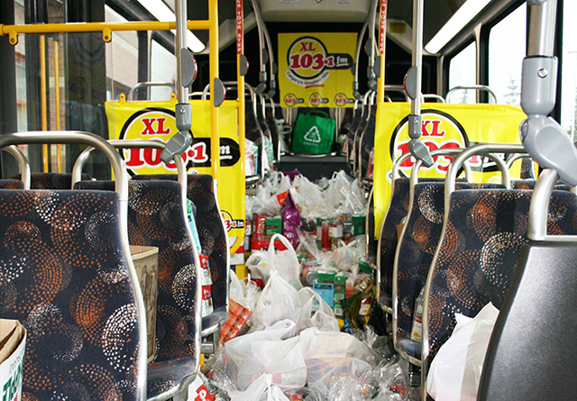 bus filled with foodbank donations